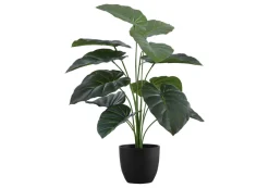 Artificial Plant, 24" Tall, Alocasia, Indoor, Faux, Fake, Table, Greenery, Potted, Real Touch, Decorative, Green Leaves, Black Pot