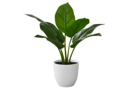 Artificial Plant, 17" Tall, Aureum, Indoor, Faux, Fake, Table, Greenery, Potted, Real Touch, Decorative, Green Leaves, White Pot