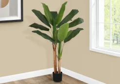 Artificial Plant, 55" Tall, Banana Tree, Indoor, Faux, Fake, Floor, Greenery, Potted, Real Touch, Decorative, Green Leaves, Black Pot
