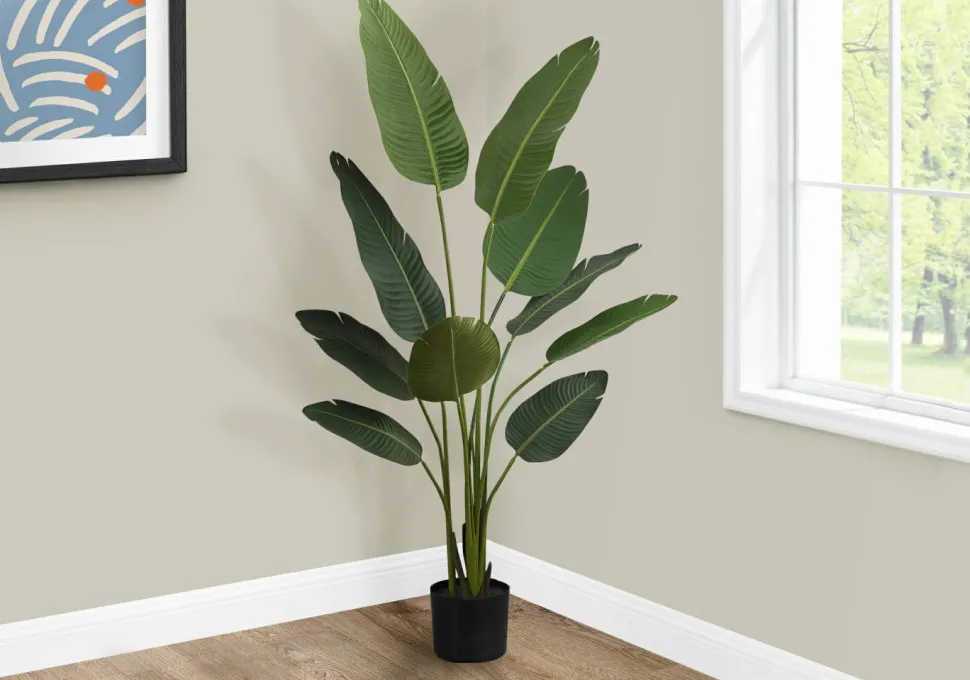 Artificial Plant, 60" Tall, Bird Of Paradise Tree, Indoor, Faux, Fake, Floor, Greenery, Potted, Decorative, Green Leaves, Black Pot