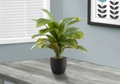 Artificial Plant, 17" Tall, Dracaena, Indoor, Faux, Fake, Table, Greenery, Potted, Real Touch, Decorative, Green Leaves, Black Pot