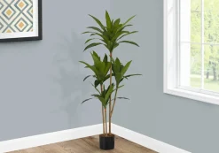 Artificial Plant, 47" Tall, Dracaena Tree, Indoor, Faux, Fake, Floor, Greenery, Potted, Real Touch, Decorative, Green Leaves, Black Pot