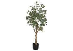 Artificial Plant, 46" Tall, Eucalyptus Tree, Indoor, Faux, Fake, Floor, Greenery, Potted, Decorative, Green Leaves, Black Pot