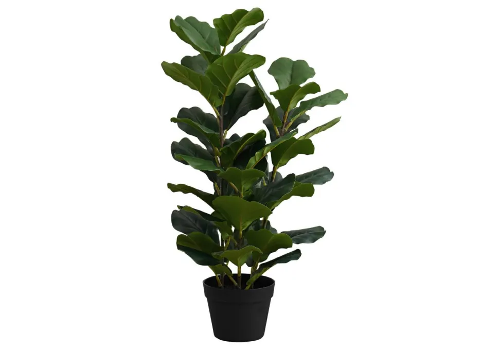 Artificial Plant, 32" Tall, Fiddle Tree, Indoor, Faux, Fake, Floor, Greenery, Potted, Real Touch, Decorative, Green Leaves, Black Pot