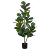 Artificial Plant, 49" Tall, Fiddle Tree, Indoor, Faux, Fake, Floor, Greenery, Potted, Real Touch, Decorative, Green Leaves, Black Pot