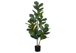 Artificial Plant, 49" Tall, Fiddle Tree, Indoor, Faux, Fake, Floor, Greenery, Potted, Real Touch, Decorative, Green Leaves, Black Pot