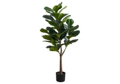Artificial Plant, 47" Tall, Fiddle Tree, Indoor, Faux, Fake, Floor, Greenery, Potted, Real Touch, Decorative, Green Leaves, Black Pot