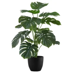 Artificial Plant, 24" Tall, Monstera, Indoor, Faux, Fake, Table, Greenery, Potted, Real Touch, Decorative, Green Leaves, Black Pot