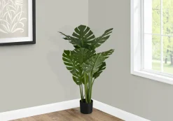 Artificial Plant, 45" Tall, Monstera Tree, Indoor, Faux, Fake, Floor, Greenery, Potted, Real Touch, Decorative, Green Leaves, Black Pot