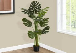 Artificial Plant, 55" Tall, Monstera Tree, Indoor, Faux, Fake, Floor, Greenery, Potted, Real Touch, Decorative, Green Leaves, Black Pot