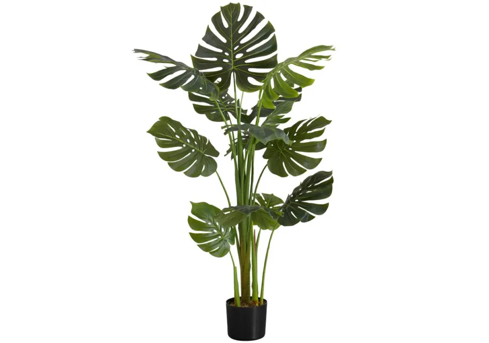 Artificial Plant, 55" Tall, Monstera Tree, Indoor, Faux, Fake, Floor, Greenery, Potted, Real Touch, Decorative, Green Leaves, Black Pot