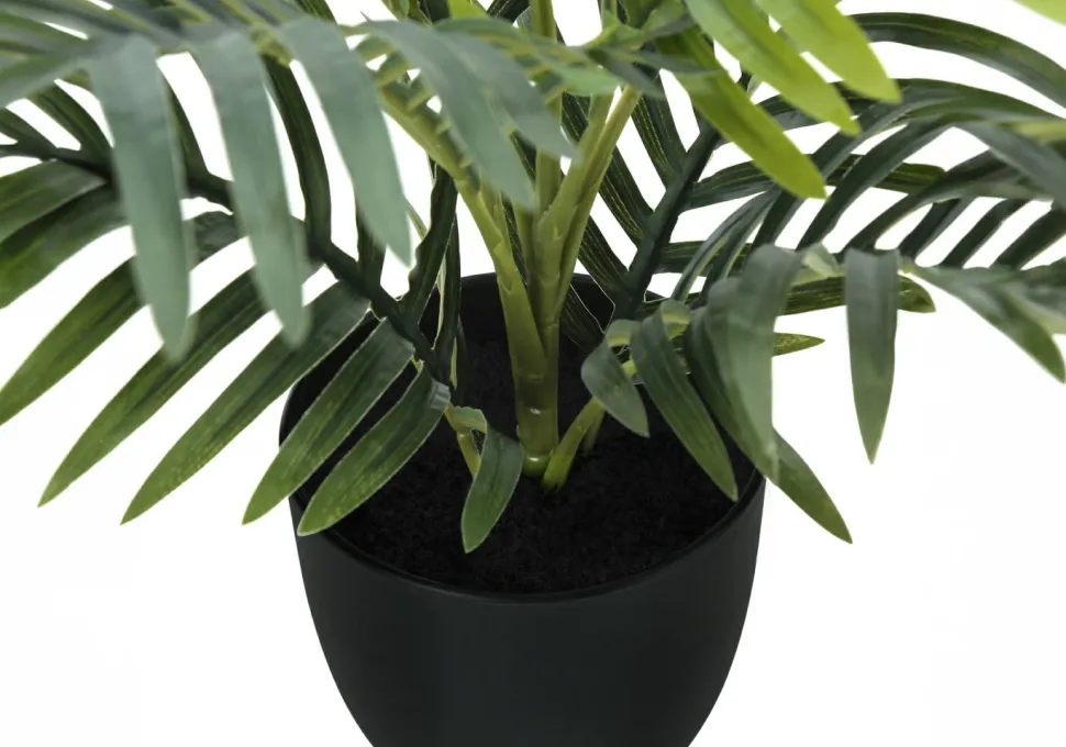 Artificial Plant, 20" Tall, Palm, Indoor, Faux, Fake, Table, Greenery, Potted, Real Touch, Decorative, Green Leaves, Black Pot