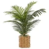 Artificial Plant, 24" Tall, Palm, Indoor, Faux, Fake, Table, Floor, Greenery, Potted, Real Touch, Decorative, Green Leaves, Beige Woven Basket