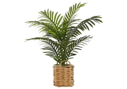 Artificial Plant, 24" Tall, Palm, Indoor, Faux, Fake, Table, Floor, Greenery, Potted, Real Touch, Decorative, Green Leaves, Beige Woven Basket