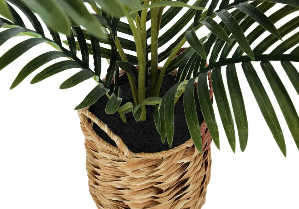 Artificial Plant, 24" Tall, Palm, Indoor, Faux, Fake, Table, Floor, Greenery, Potted, Real Touch, Decorative, Green Leaves, Beige Woven Basket