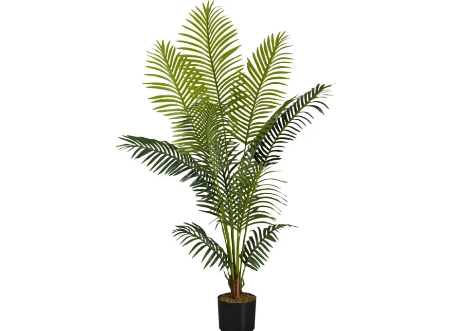 Artificial Plant, 57" Tall, Palm Tree, Indoor, Faux, Fake, Floor, Greenery, Potted, Real Touch, Decorative, Green Leaves, Black Pot