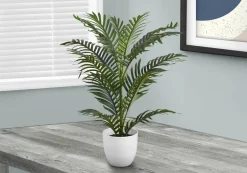 Artificial Plant, 28" Tall, Palm Tree, Indoor, Faux, Fake, Floor, Greenery, Potted, Real Touch, Decorative, Green Leaves, White Pot
