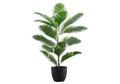 Artificial Plant, 27" Tall, Rubber, Indoor, Faux, Fake, Table, Greenery, Potted, Real Touch, Decorative, Green Leaves, Black Pot