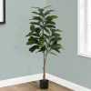 Artificial Plant, 52" Tall, Rubber Tree, Indoor, Faux, Fake, Floor, Greenery, Potted, Real Touch, Decorative, Green Leaves, Black Pot
