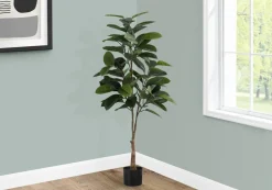 Artificial Plant, 52" Tall, Rubber Tree, Indoor, Faux, Fake, Floor, Greenery, Potted, Real Touch, Decorative, Green Leaves, Black Pot