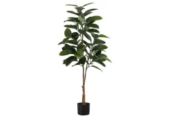 Artificial Plant, 52" Tall, Rubber Tree, Indoor, Faux, Fake, Floor, Greenery, Potted, Real Touch, Decorative, Green Leaves, Black Pot