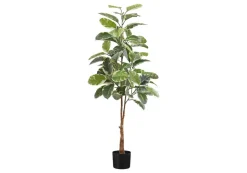 Artificial Plant, 52" Tall, Rubber Tree, Indoor, Faux, Fake, Floor, Greenery, Potted, Real Touch, Decorative, Green Leaves, Black Pot
