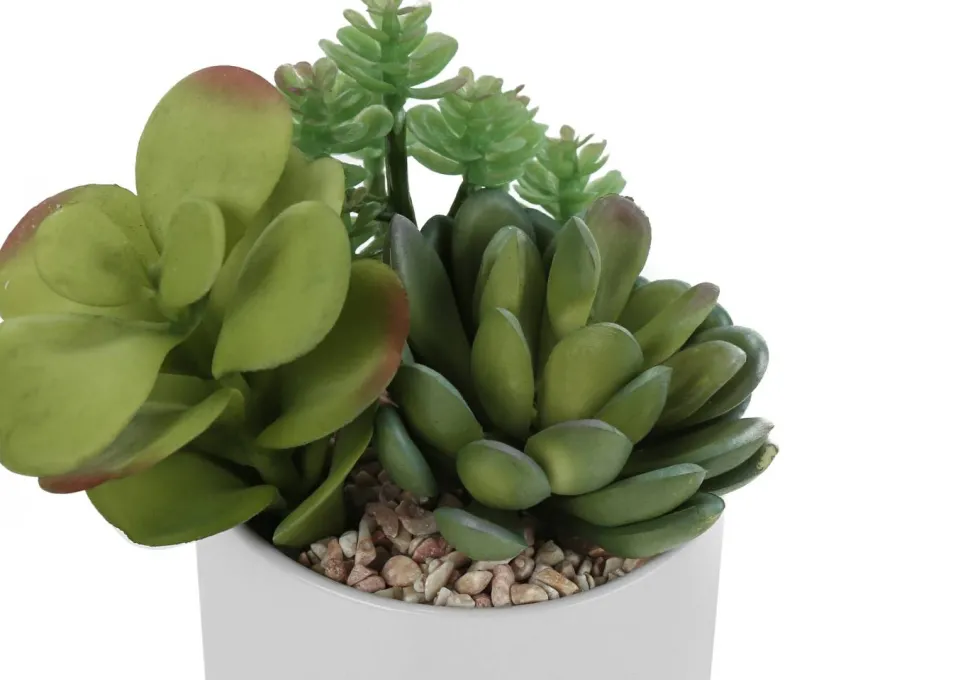 Artificial Plant, 7" Tall, Succulent, Indoor, Faux, Fake, Table, Greenery, Potted, Set Of 2, Decorative, Green Plants, White Ceramic Pots