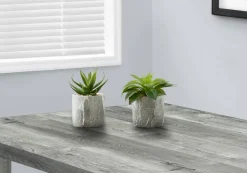Artificial Plant, 6" Tall, Succulent, Indoor, Faux, Fake, Table, Greenery, Potted, Set Of 2, Decorative, Green Leaves, Grey Cement Pots