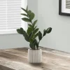 Artificial Plant, 20" Tall, Zz, Indoor, Faux, Fake, Table, Greenery, Potted, Real Touch, Decorative, Green Leaves, Grey Cement Pot