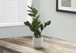 Artificial Plant, 20" Tall, Zz, Indoor, Faux, Fake, Table, Greenery, Potted, Real Touch, Decorative, Green Leaves, Grey Cement Pot