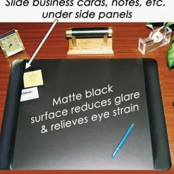 Artistic Executive Desk Pad with Antimicrobial Protection, Leather-Like Side Panels, 24" x 19", Black