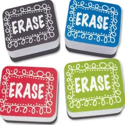 Ashley Chalk Design Mini Whiteboard Erasers, 2" x 1.25", Multicolor, Pack Of 10