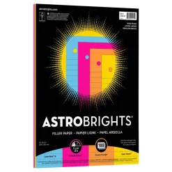 Astrobrights Filler Paper, 8" x 10 1/2", Wide Ruled, 20 Lb, FSC Certified, Assorted Colors, Pack Of 100 Sheets