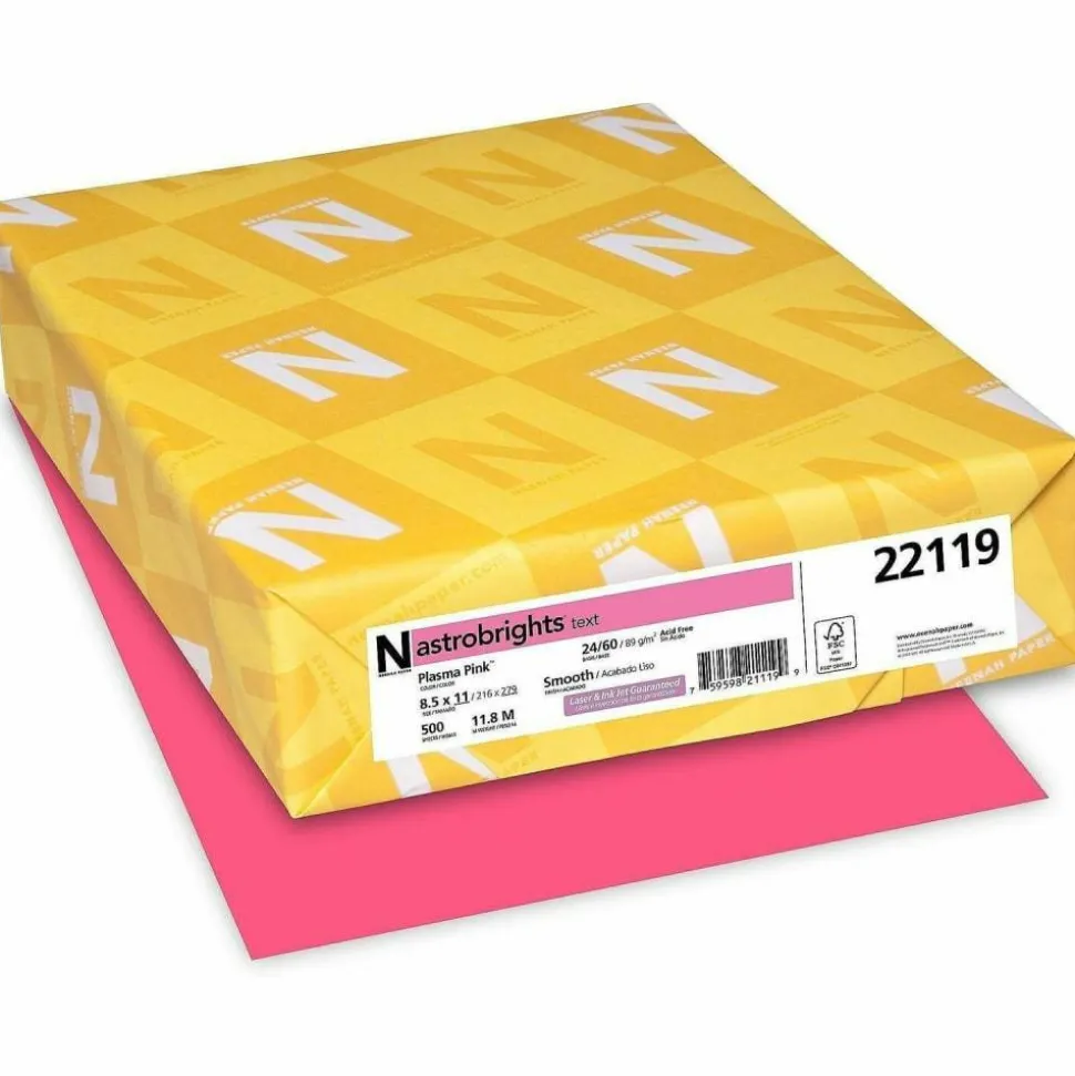Astrobrights Color Multi-Use Printer & Copy Paper, Plasma Pink, Letter (8.5" x 11"), 500 Sheets Per Ream, 24 Lb, 94 Brightness