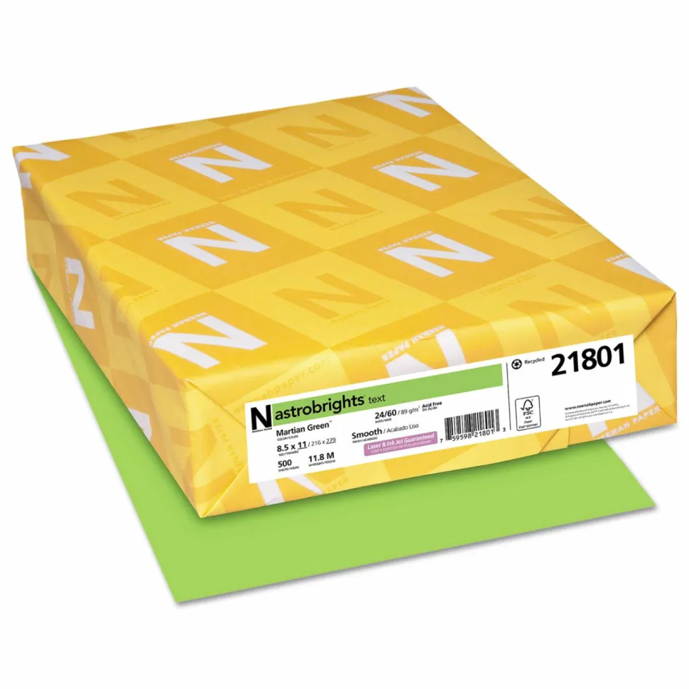 Astrobrights Color Paper, 24 lb Bond Weight, 8.5 x 11, Martian Green, 500/Ream