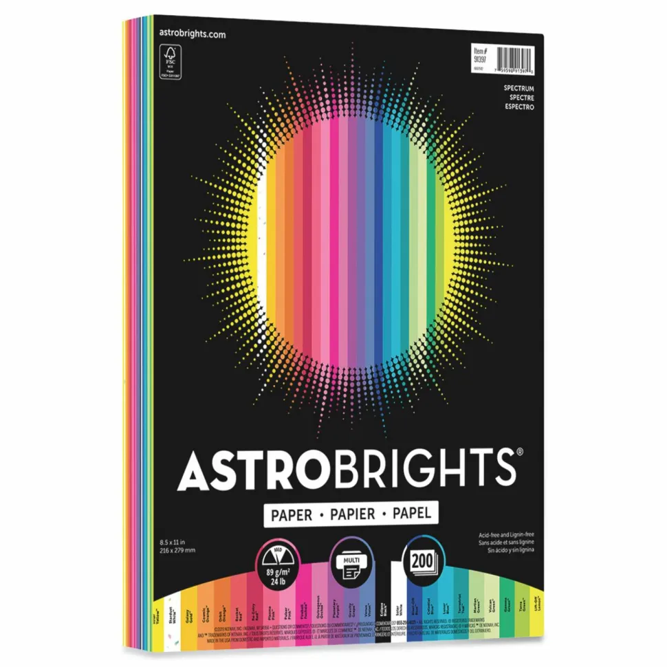 Astrobrights Color Paper - "Spectrum" Assortment, 24 lb Bond Weight, 8.5 x 11, 25 Assorted Spectrum Colors, 200/Pack