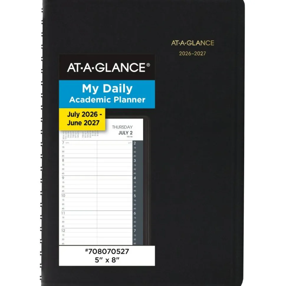 AT-A-GLANCE Academic 2026-2027 Daily Appointment Book Planner, Black, Small, 5" x 8", 2026 to 2027 Calendar