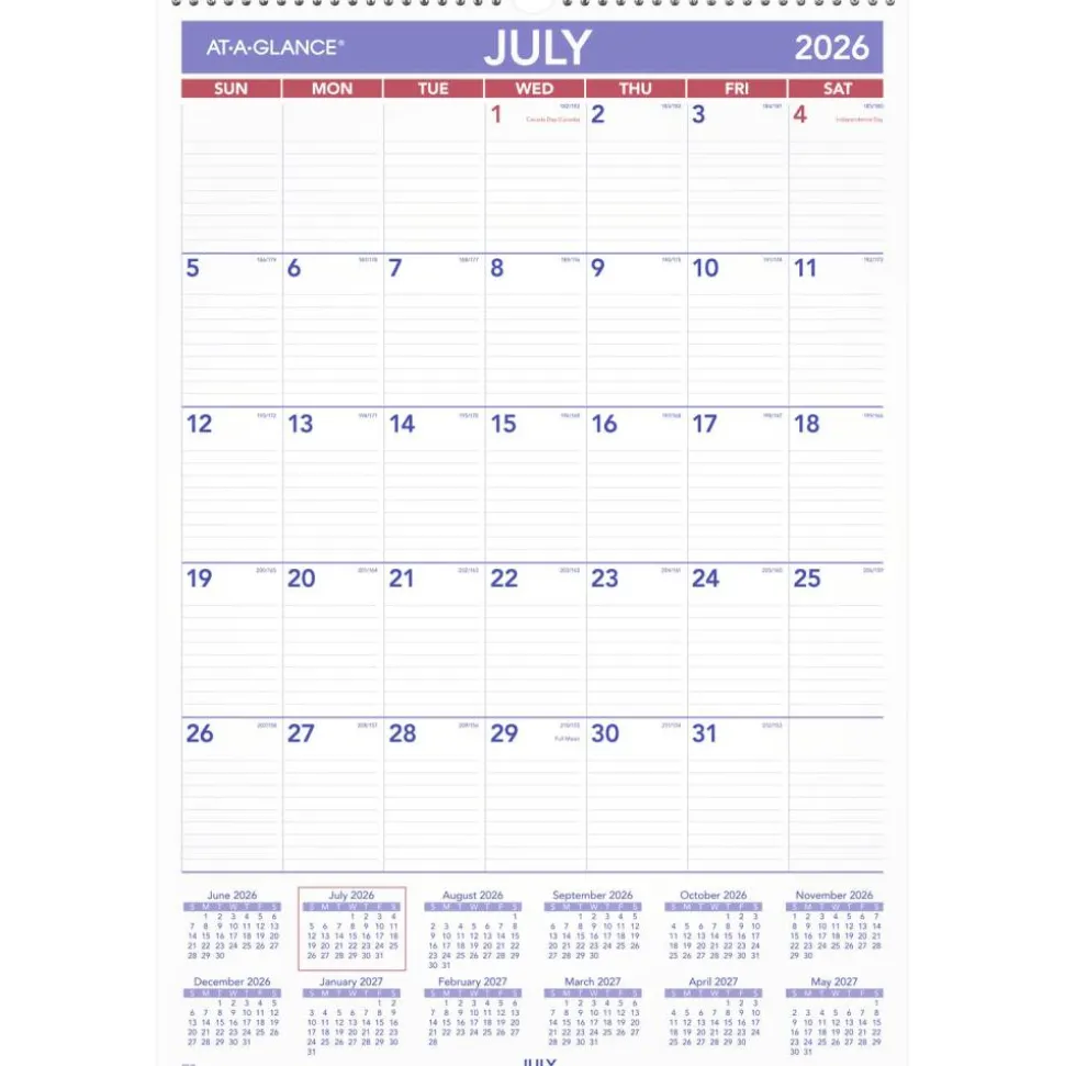 AT-A-GLANCE Academic 2026-2027 Monthly Wall Calendar, Large, 15 1/2" x 22 3/4", 2026 to 2027 Calendar