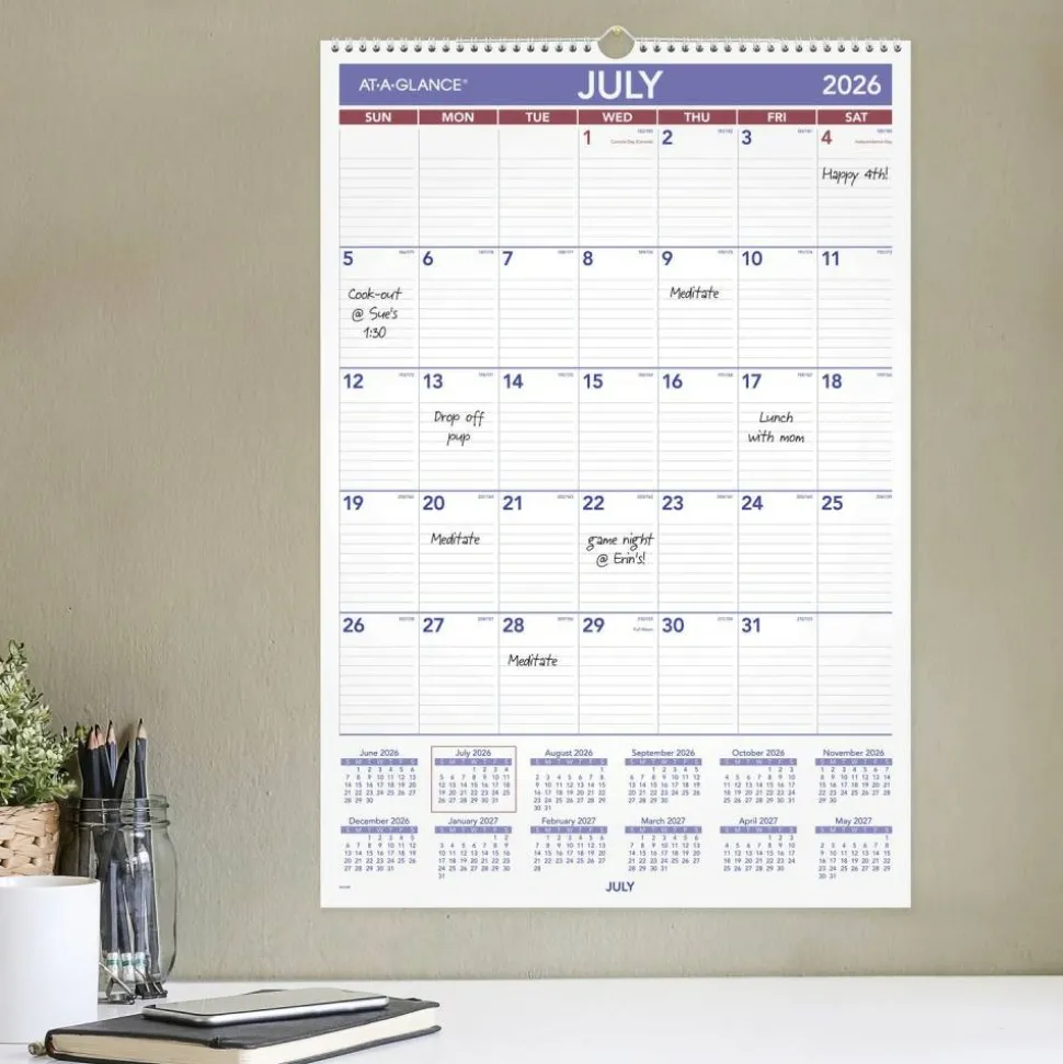 AT-A-GLANCE Academic 2026-2027 Monthly Wall Calendar, Large, 15 1/2" x 22 3/4", 2026 to 2027 Calendar