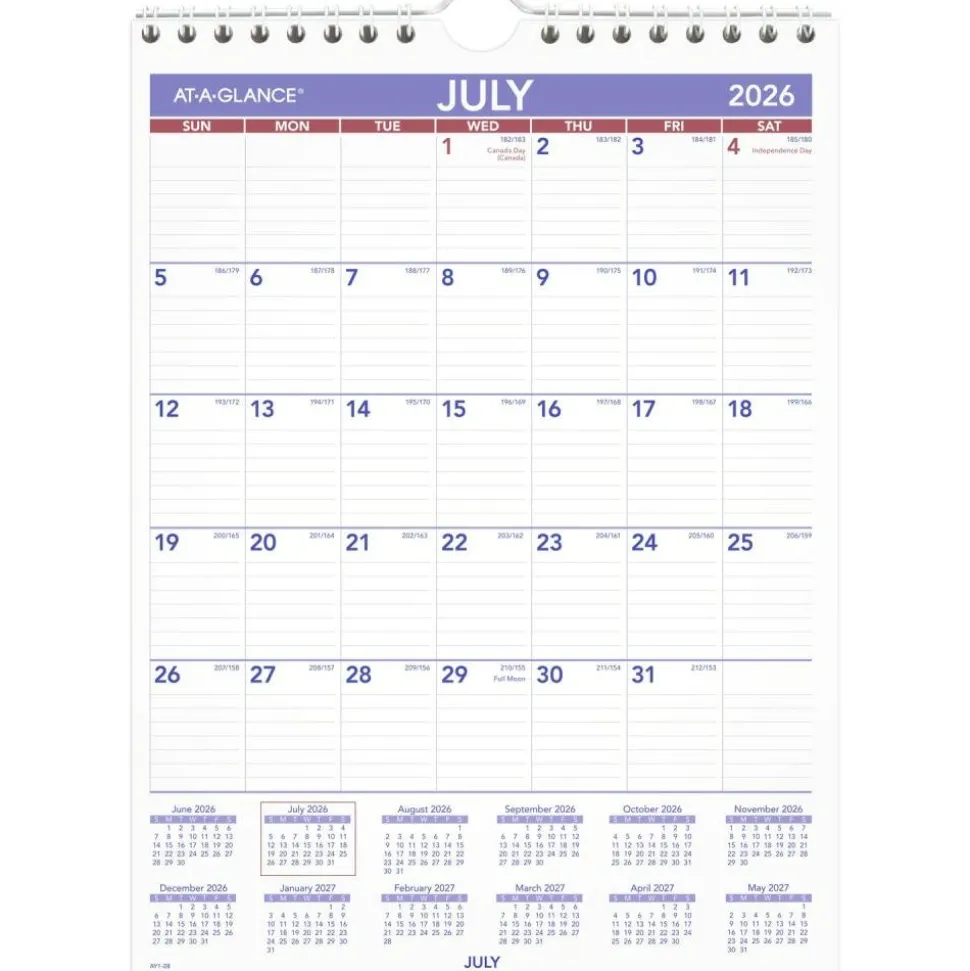 AT-A-GLANCE Academic 2026-2027 Monthly Wall Calendar, Medium, 15" x 12", 2026 to 2027 Calendar