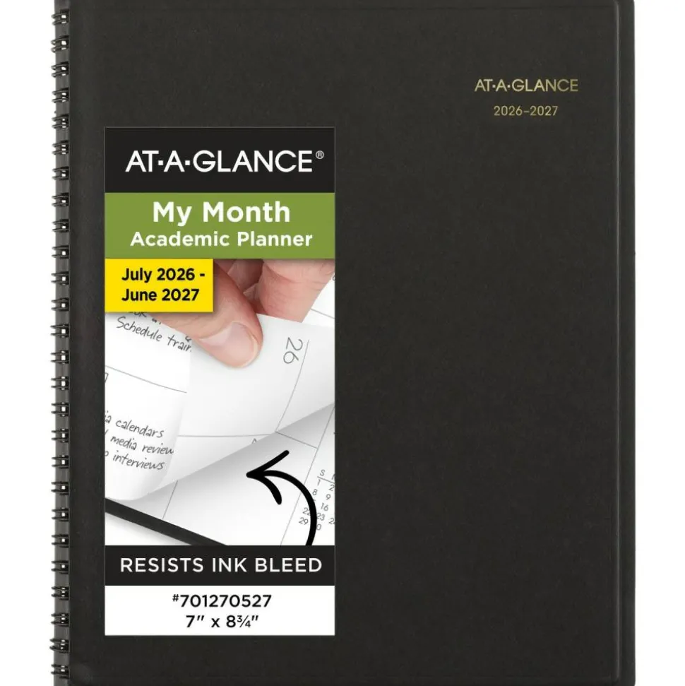 AT-A-GLANCE Academic 2026-2027 18-Month Monthly Planner, Black, Medium, 7" x 8 3/4", 2026 to 2027 Calendar