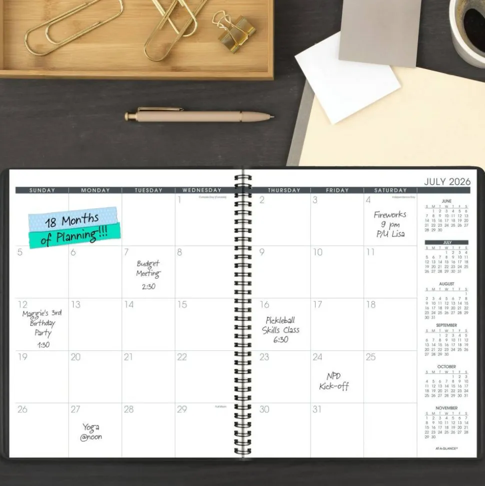 AT-A-GLANCE Academic 2026-2027 18-Month Monthly Planner, Black, Large, 9" x 11", 2026 to 2027 Calendar