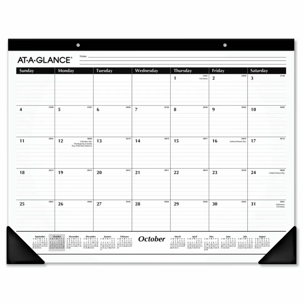 AT-A-GLANCE Academic Year Ruled Desk Pad, 21.75 x 17, White Sheets, Black Binding, Black Corners, 16-Month: Sept 2026 to Dec 2027, 2027 Calendar