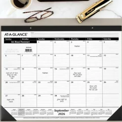 AT-A-GLANCE Academic Year Ruled Desk Pad, 21.75 x 17, White Sheets, Black Binding, Black Corners, 16-Month: Sept 2026 to Dec 2027, 2027 Calendar