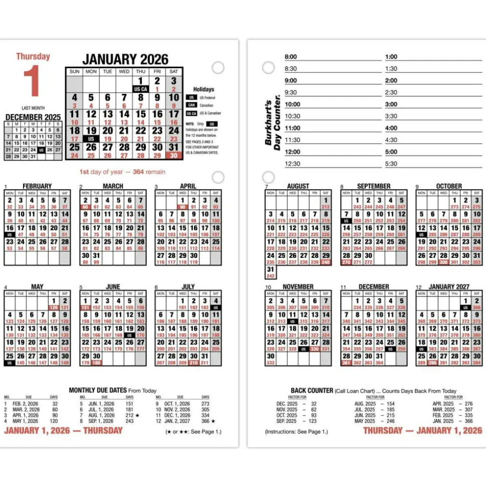 AT-A-GLANCE Burkhart's Day Counter Desk Calendar Refill, 4.5 x 7.38, White Sheets, 12-Month (Jan to Dec): 2027, 2027 Calendar