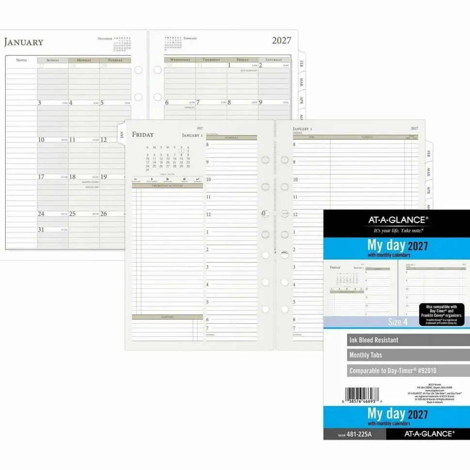 At-A-Glance Daily Monthly Planner Two Page Per Day Refill, Loose-Leaf, Desk Size, 2027 Calendar