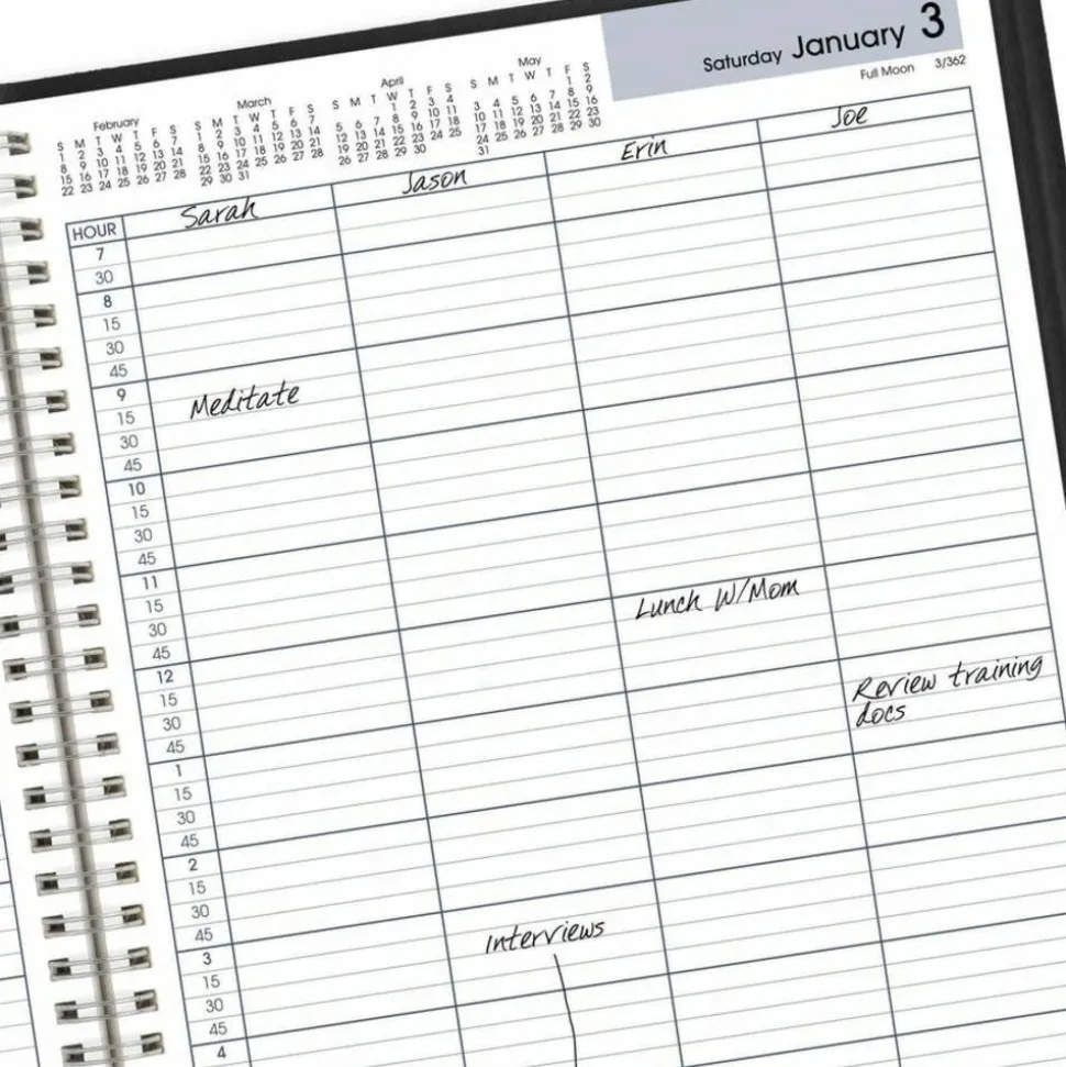 AT-A-GLANCE DayMinder Four-Person Group Daily Appointment Book, 11 x 8, Black Cover, 12-Month (Jan to Dec): 2027, 2027 Calendar