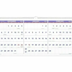 AT-A-GLANCE Deluxe Three-Month Reference Wall Calendar, Horizontal Orientation, 24 x 12, White Sheets, 15-Month: Dec 2026 to Feb 2028, 2027 Calendar