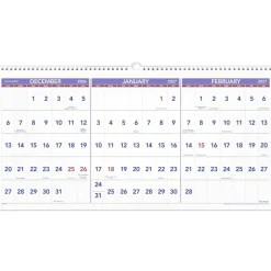 AT-A-GLANCE Deluxe Three-Month Reference Wall Calendar, Horizontal Orientation, 24 x 12, White Sheets, 15-Month: Dec 2026 to Feb 2028, 2027 Calendar
