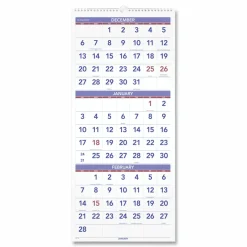 AT-A-GLANCE Deluxe Three-Month Reference Wall Calendar, Vertical Orientation, 12 x 27, White Sheets, 14-Month: Dec 2026 to Jan 2028, 2027 Calendar